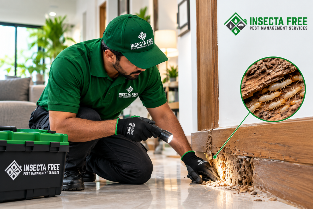 Professional termite control inspection in Karachi by Insecta Free Pest Management Services