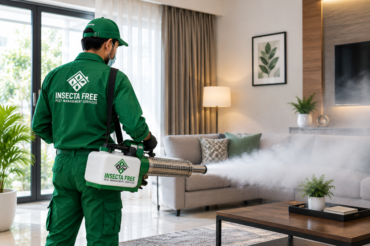 Professional mosquito spray technician providing indoor mosquito control service in Karachi